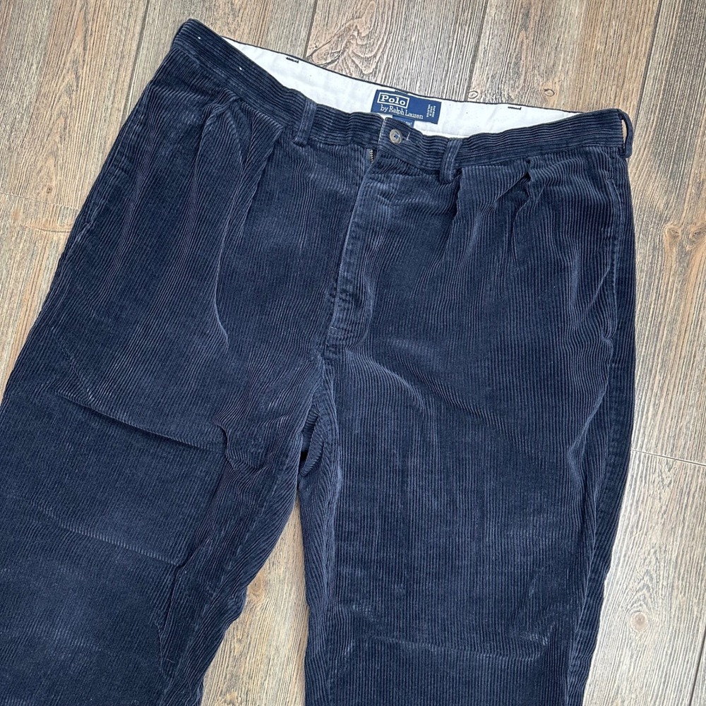 Polo Ralph Lauren Andrew Pant Navy Blue Corduroy Pleated Polo Cords Mens 38x30